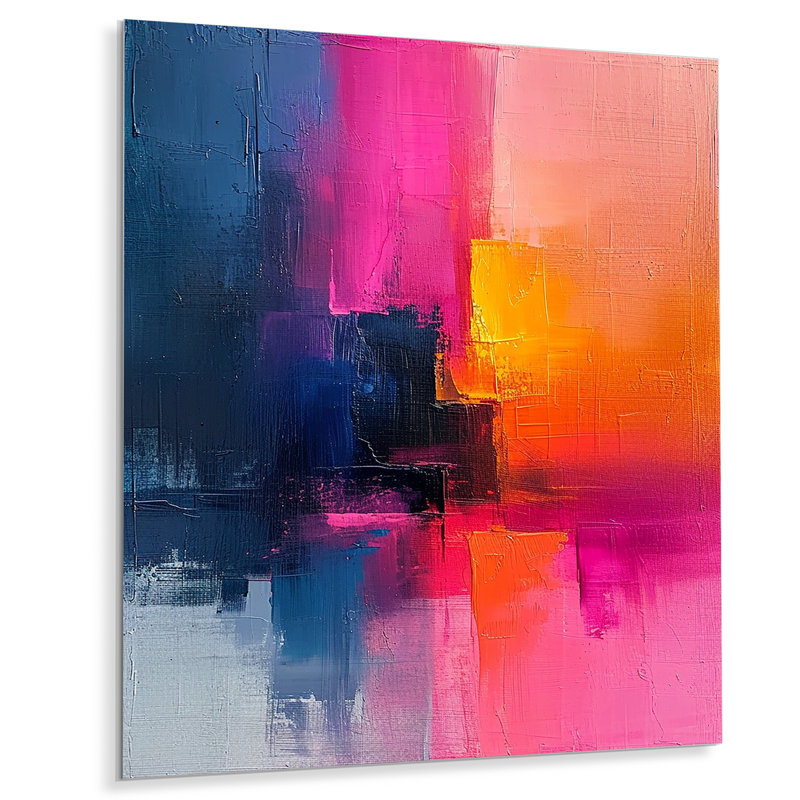 Fuchsia Sunrise - reproduction d'art abstrait mural, H 32 po x l 16 po x P 1 po, Métal métal