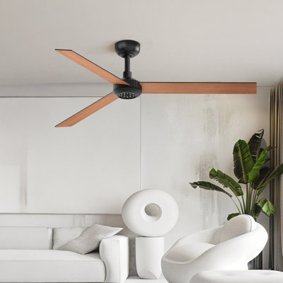 Ventilateur de plafond 52 pouces avec veilleuse à DEL à grand volume d'air noir et brun clair