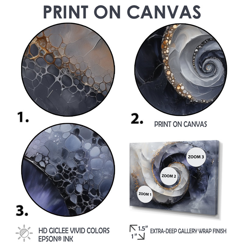 Abstrait Vortex cosmique noir et blanc IV, H 16 po x l 32 po, Cadre flottant, Argent argent