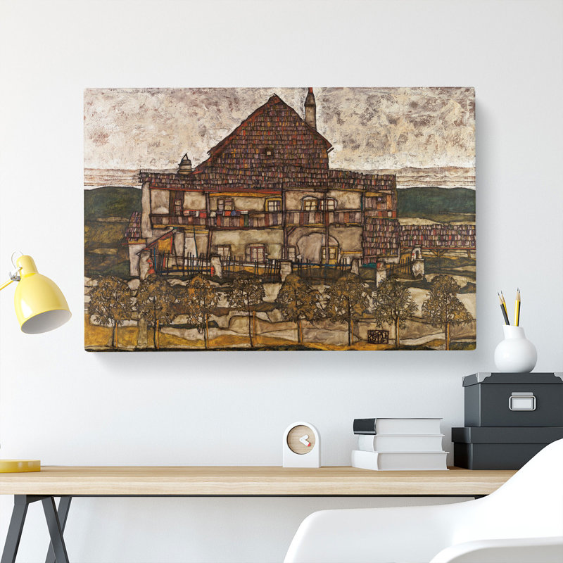 House With Shingle Roof by Egon Schiele - Wrapped Canvas Painting, 40cm H x 60cm W x 3cm D