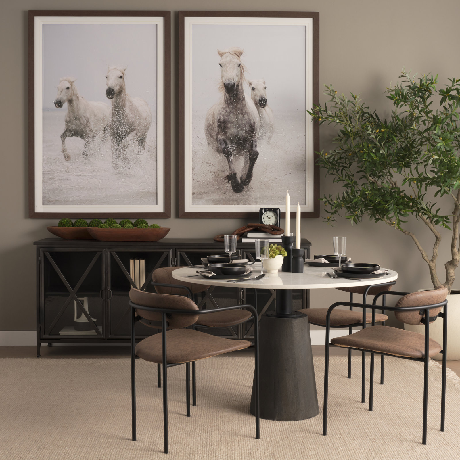 Belarus Dining Armchair, Muted Brown, Black