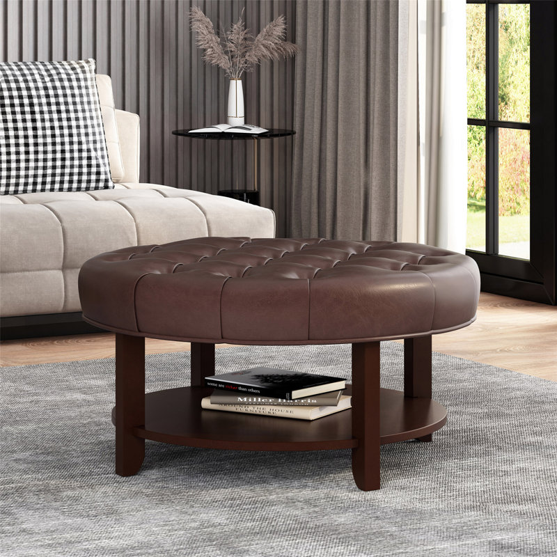 Repose-pieds contemporain avec tablette de rangement, Noyer