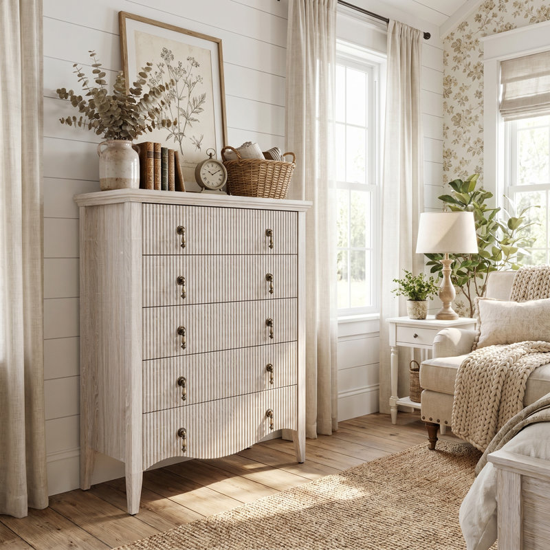 Commode 5 tiroirs Avenall, Chêne blanc