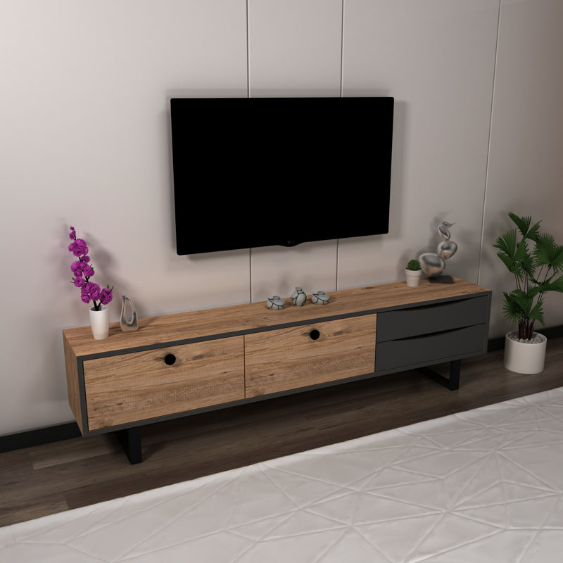 Makenlie TV Stand for TVs up to 75", Atlantic Pine/Anthracite