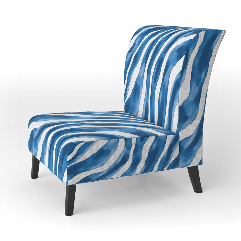 Zebra Striped - Upholstered Accent Slipper Chair, Blue/White
