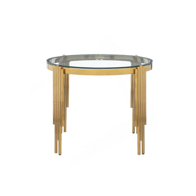 38.6" Round Glass Dining Table, Tempered Glass Tabletop And Polished Gold Legs, Modern Style Table For Home, Kitchen. Dining Room