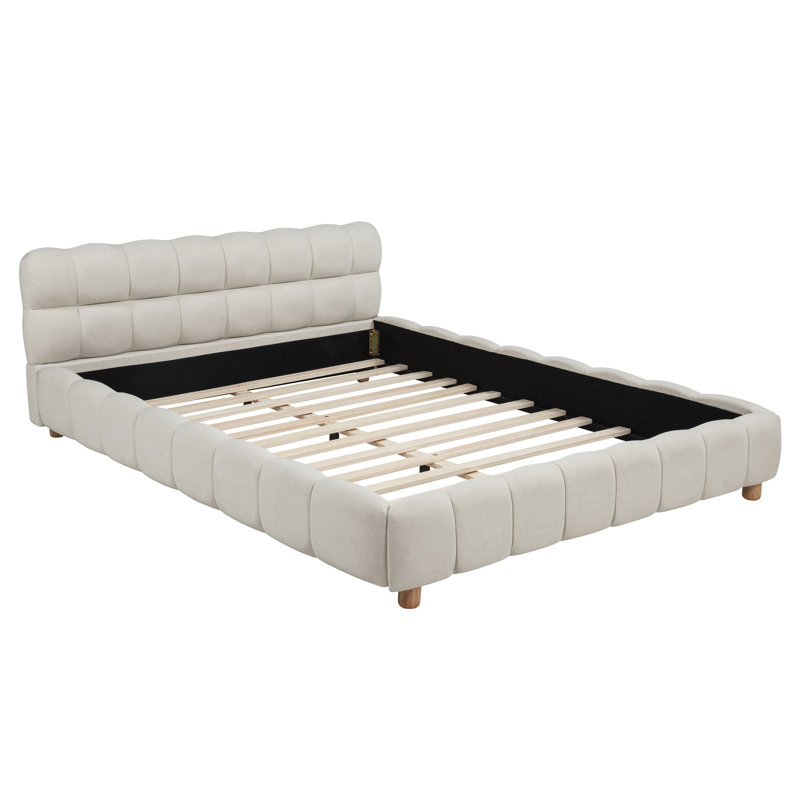 Low Platform Padded Bed, Beige