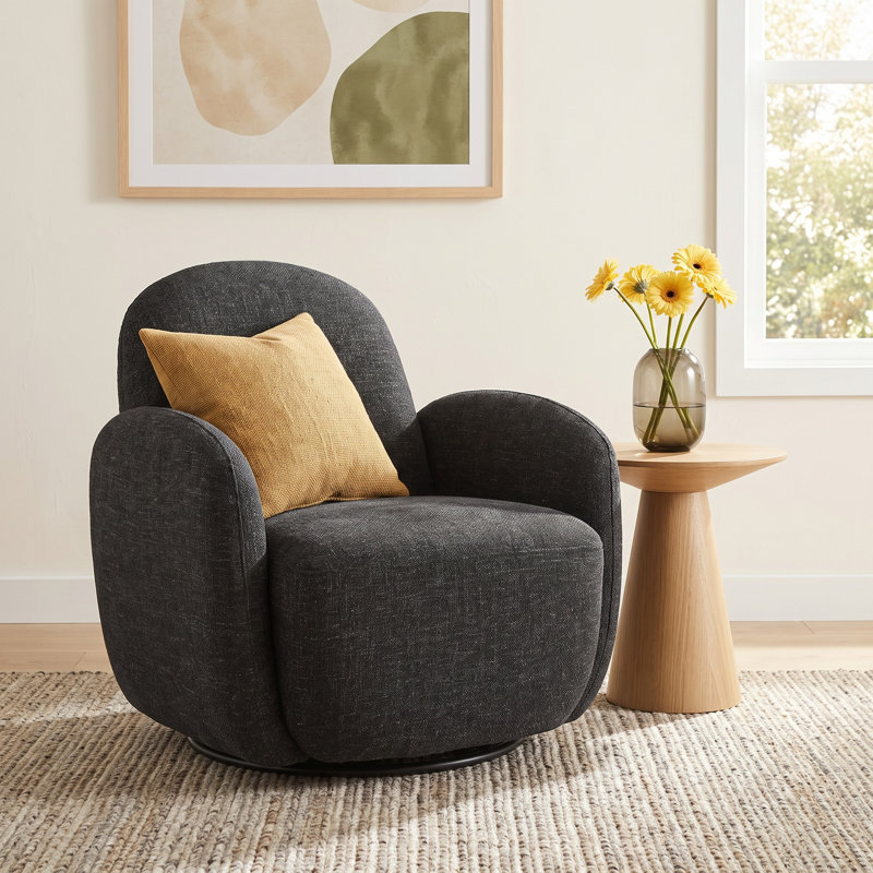 Lotta Swivel Lounge Chair, Black Fabric