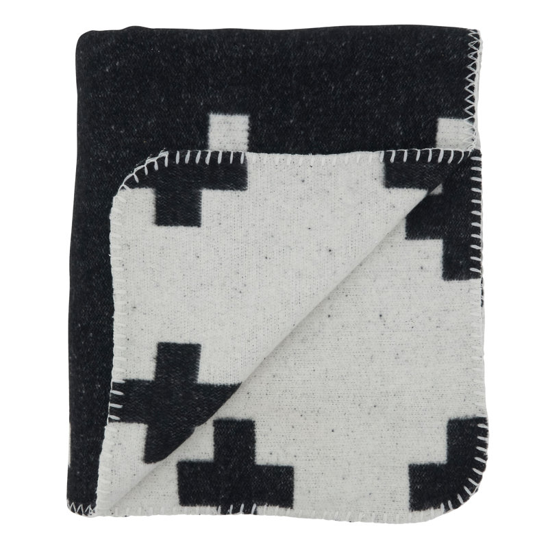 Black and White Reversible Geometric Throw Blanket, 50x60 inches