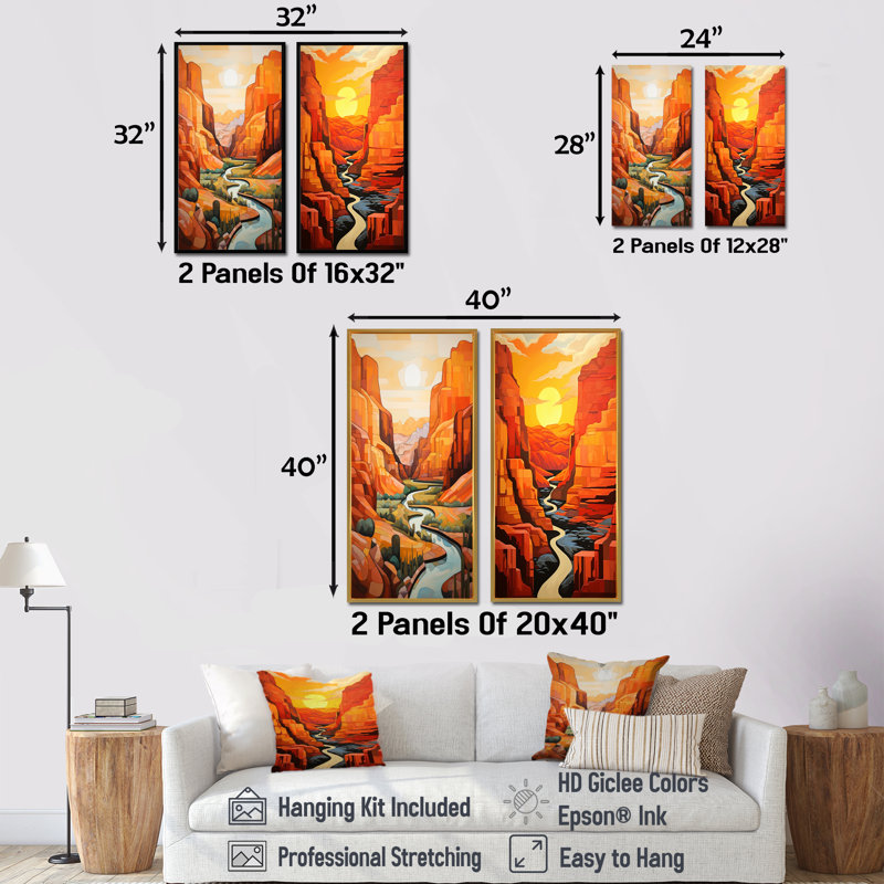 Canyon Canyon, coucher de soleil "Bold Landscape", ensemble d'art mural sur toile Canyon, Toile tendue, H 28 po x l 25 po