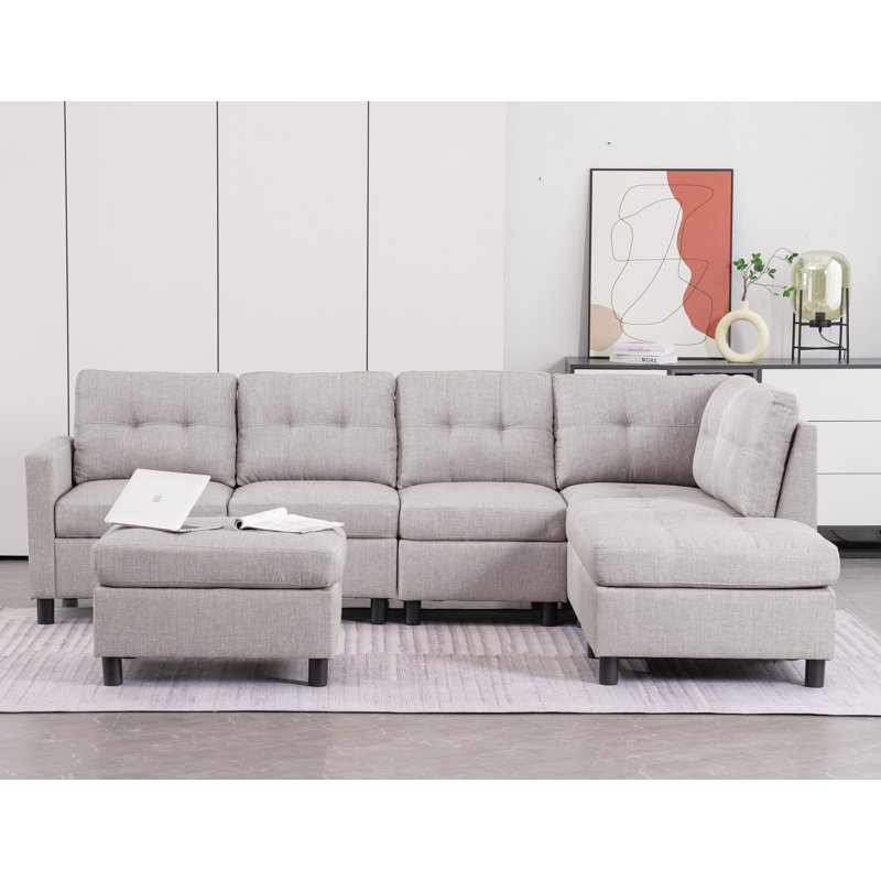 Kentrell Upholstered Sectional Sofa, Light Gray Linen
