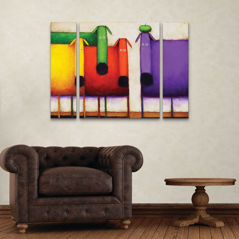 Ensemble de 3 panneaux multicolores Daniel Patrick Kessler «Rainbow Dogs», H 30 po x l 41 po x P 2 po