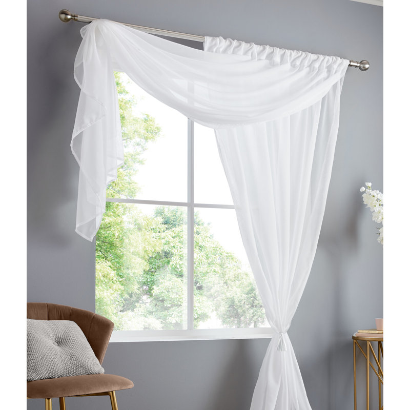 Anah Double Layer Voile Slot Top Sheer Curtain Panel, White/White, 150 W x 229 D cm