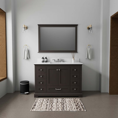 Single Bath Vanity,Cultured Marble Top, Faucet Set, And 46 In. Mirror