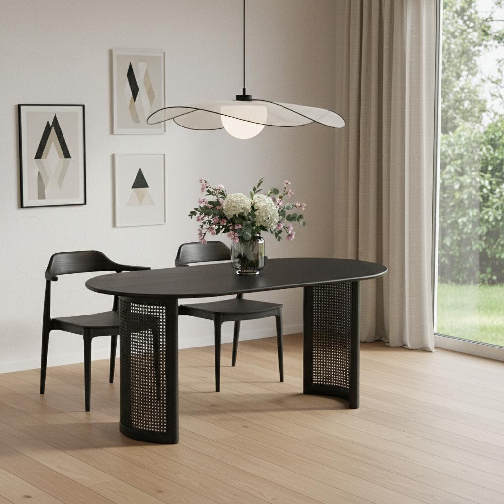HomeRoots 66" Black Solid Wood Double Pedestal Base Oval Dining Table ...