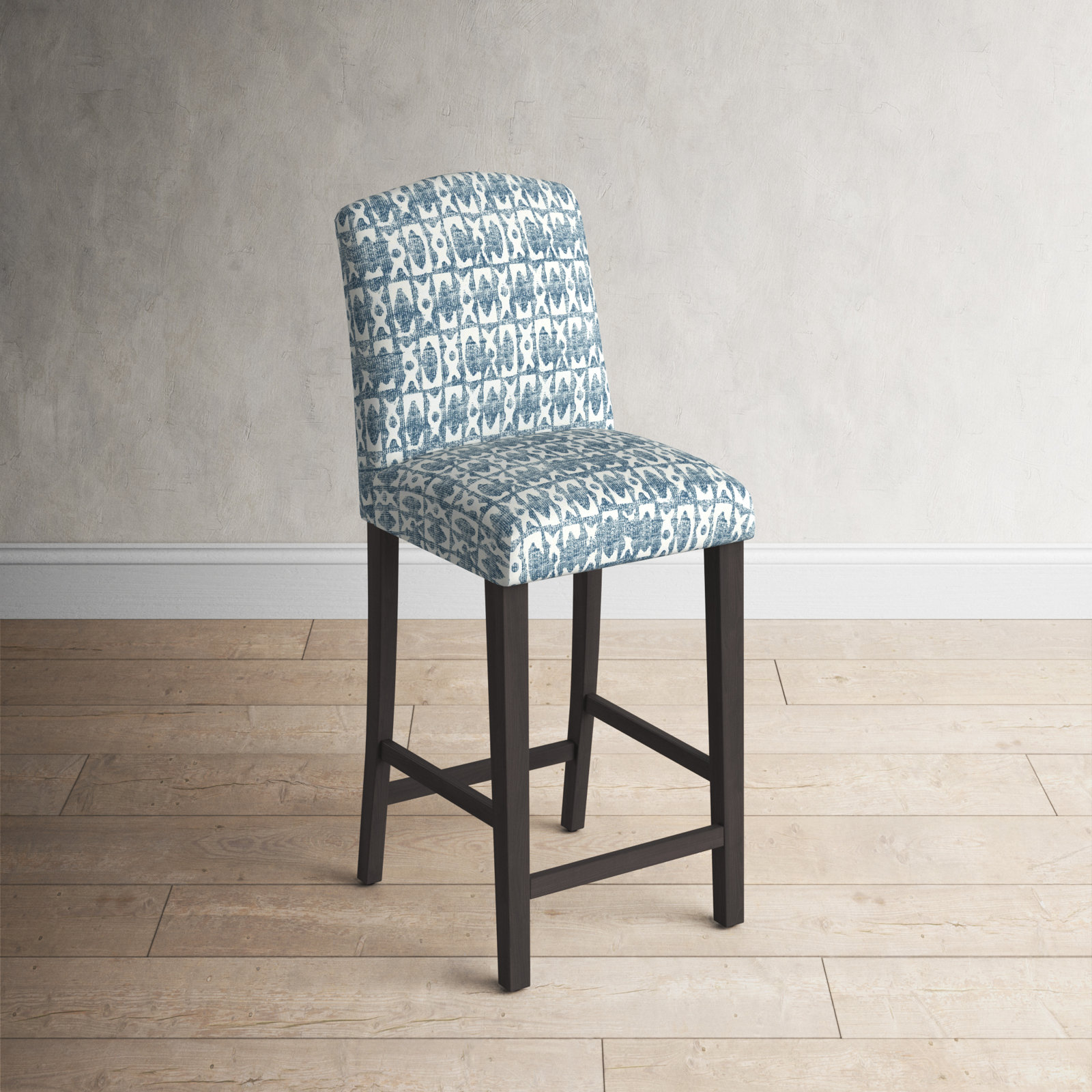 April 31" Bar Stool, Bar Stool (31” Seat Height), Texture Block Blue, Black Wood
