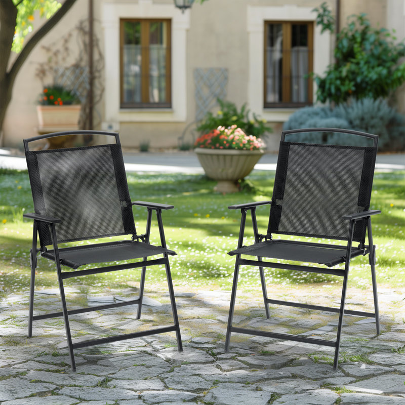 Chaise de patio pliante en métal Hickley, Noir