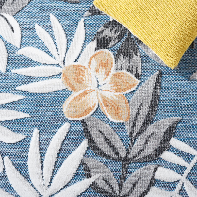 Strinko Floral Blue/Gray Indoor / Outdoor Area Indoor/Outdoor Area Rug, Runner 2' x 10'