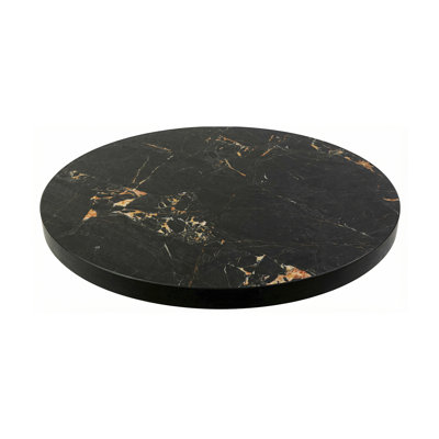 Plateau de table d'intérieur en mélamine de 2 po d'épaisseur avec motif de marbre noir et veines orange rouille