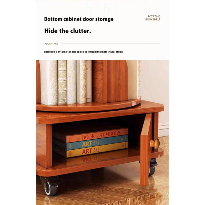 Bibliothèque rotative, bibliothèque d'angle à 360 degrés pour les petits espaces, support de rangement à 6 niveaux avec roulettes, rangement en bois