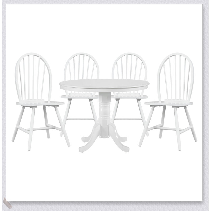 Ensemble de table de salle à manger 5 pièces avec 4 chaises Windsor de style blanc, durable et confortable