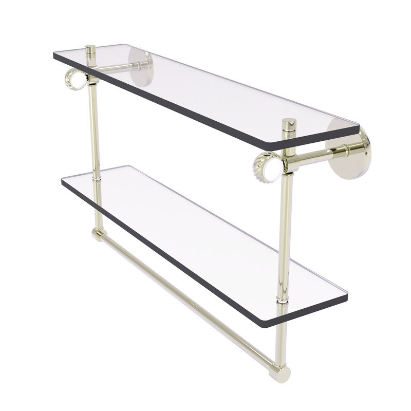 Tablette à 2 niveaux en verre Margolis, H 12,8 po x l 22 po x p 5,6 po, Nickel poli