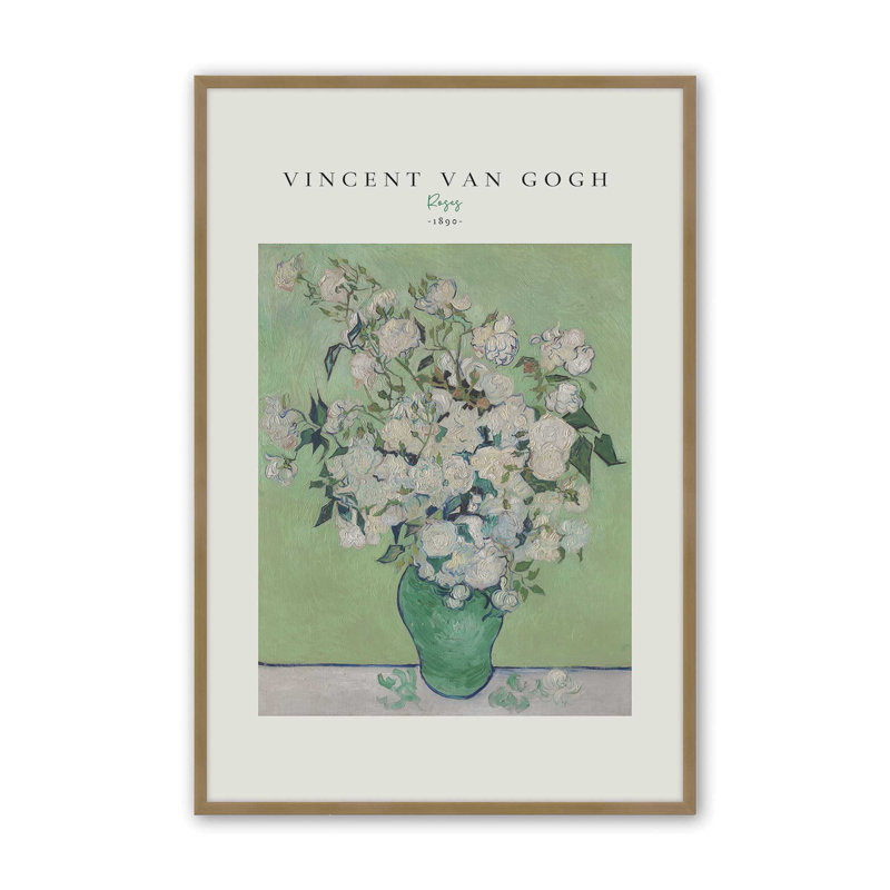 Van Gogh's Roses 1890 v2, Reproduction encadrée sans passe-partout, Or brossé, H 21,25 po x l 17,25 po