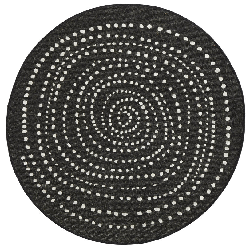 Bali Flatweave Black/White Rug, Round 140cm 