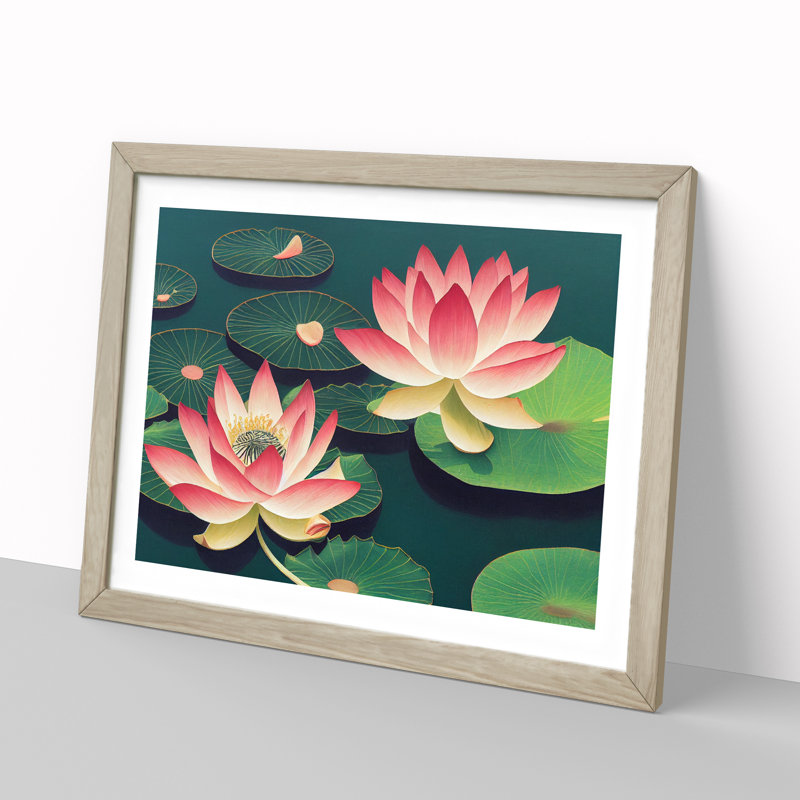 Tranquil Lotus Flowers - Framed Print, 46cm H x 64cm W x 2cm D, Oak Framed