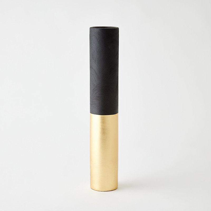 Collins Vase-Matte Black/Gold Metallic-Lg, 20" H x 3" W x 3" D