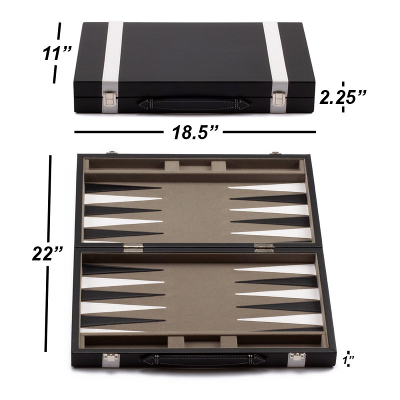 Jeu de backgammon en cuir, Gris/noir, L
