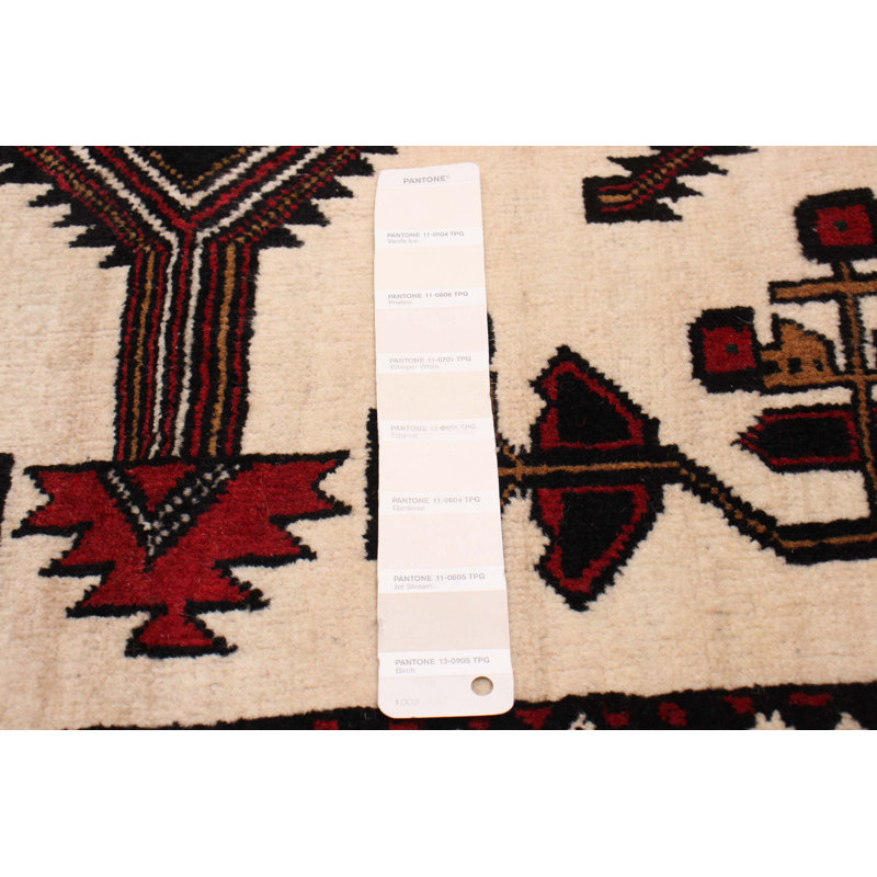 Tapis crème / rouge en laine noué à la main de conception unique 2000 pi 3 pi 7 po x 5 pi 7 po Chunn