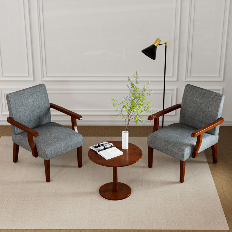 Wood Frame Armchair Set of 2, Gray Fabric