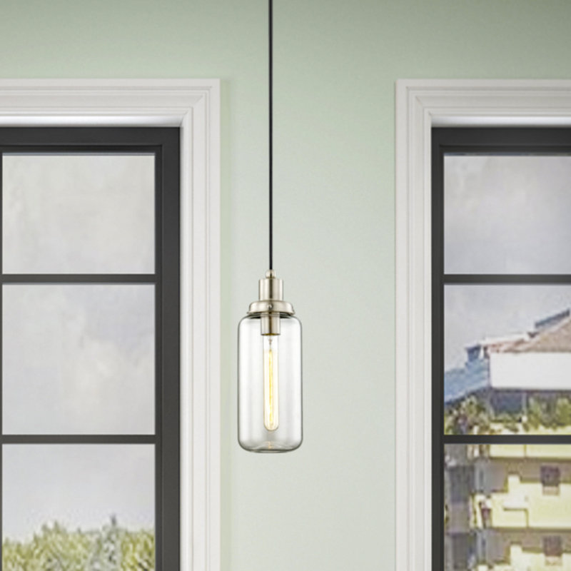 Wahl 1 - Light Pendant, Brushed Nickel, 19.5" H x 5" W x 5" D, Clear Glass