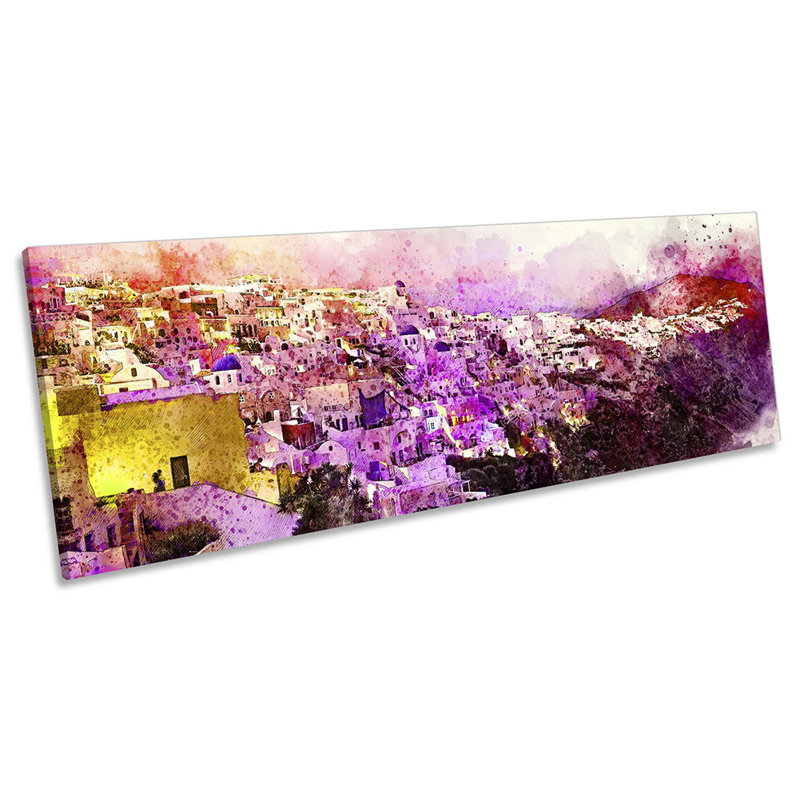 Santorini Island Sunset Modern Panoramic - Wrapped Canvas Painting, 30.48cm H x 91.44cm W x 2cm D