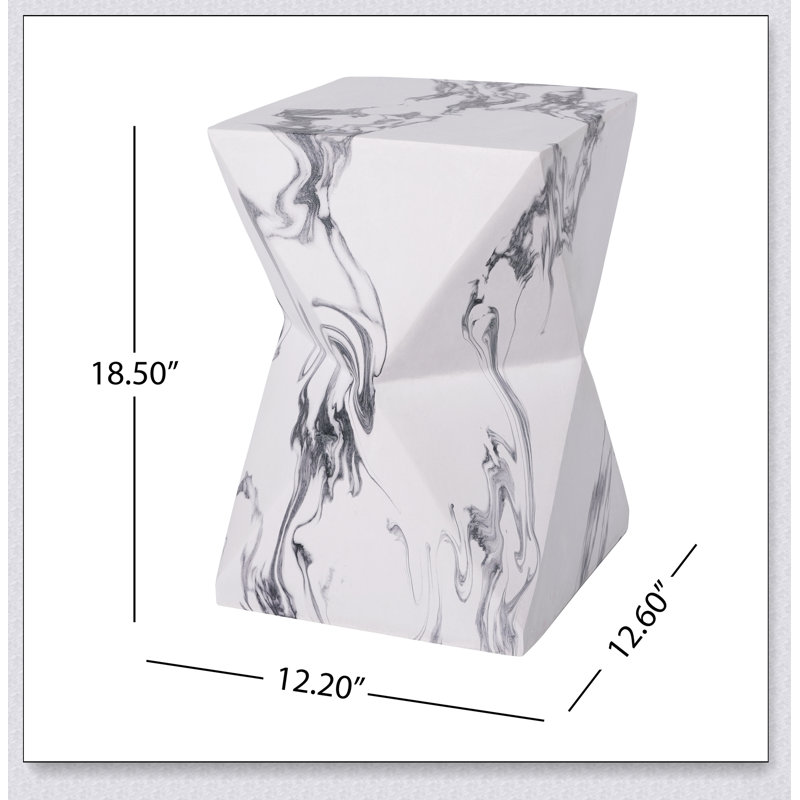 Table d'appoint H 18,5 po MGO, Blanc / marbre, Blanc, Marbre