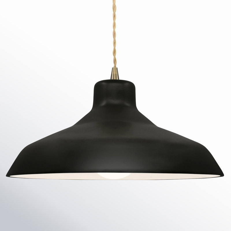 Luminaire suspendu en forme de dôme à 1 lumière Fallon, H 7,5 po x l 15,5 po x P 15,5 po, Lustre noir, Laiton antique