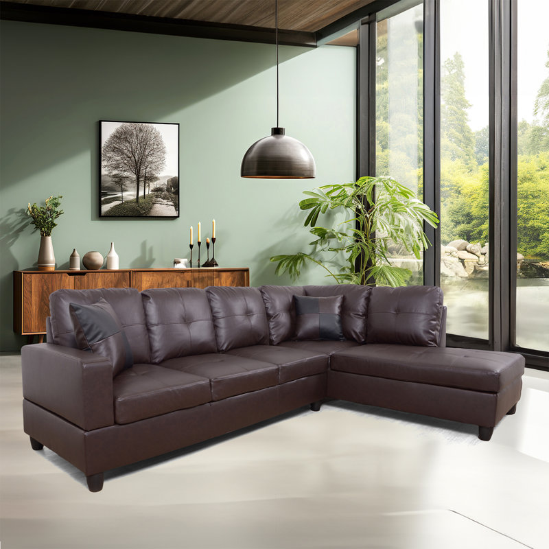 Bakos Faux Leather L-Shaped Sectional, Brown Faux leather, Right Hand Facing