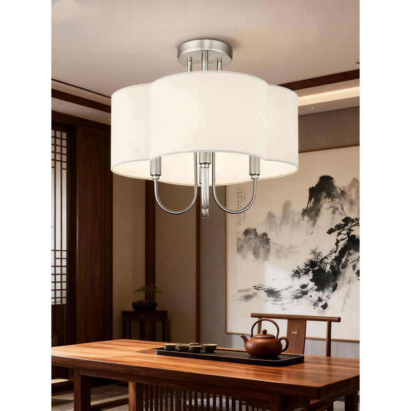 Plafonnier vintage semi-encastré avec abat-jour en tissu quadrilobe, lustre en nickel brossé à 4 lumières pour la chambre à coucher du couloir de l'entrée de la cuisine