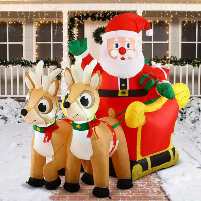6 FT Long Christmas Inflatable Santa On Sleigh With 2 Reindeer, Inflatable Christmas Yard Decorations With Build-In LED, Blow Up Xmas Decorations Outdoor For Party Yard Garden Lawn Decor