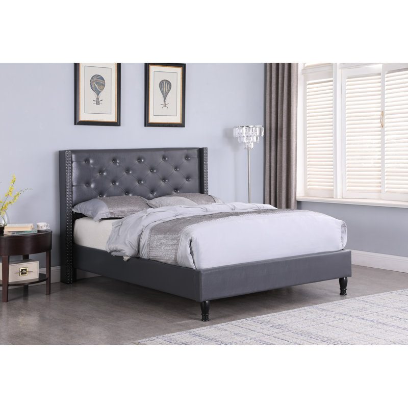 Lashuay Upholstered Wingback Bed, King, Gray