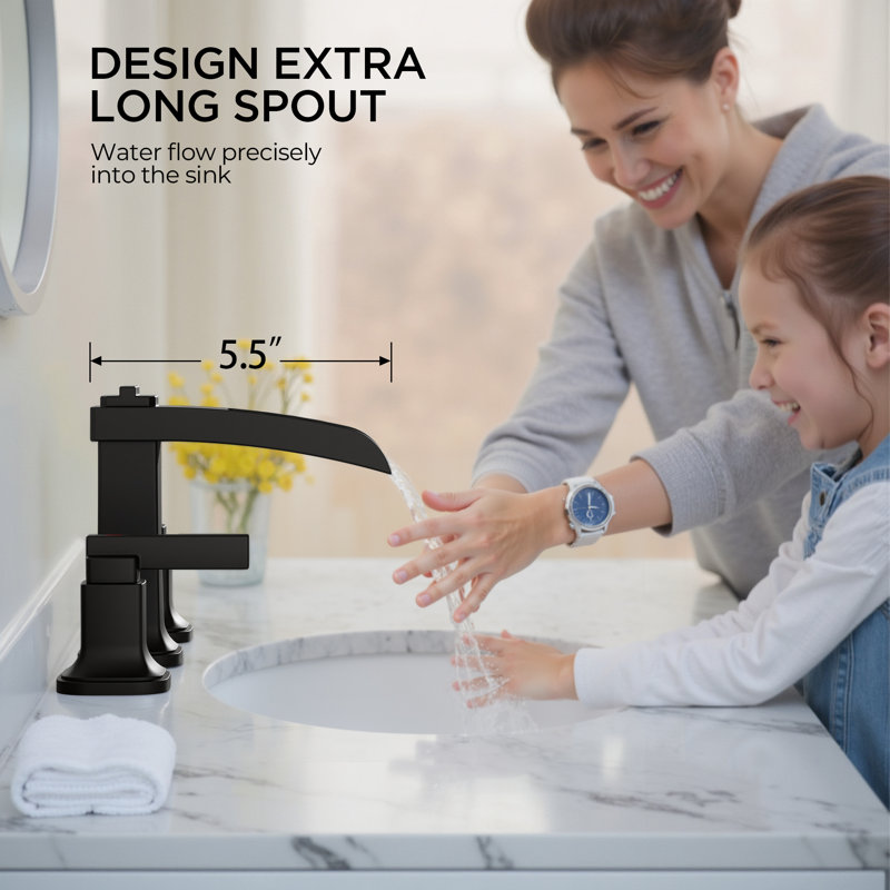 Widespread Bathroom Faucets With Metal Pop-up Drain, Matte Black