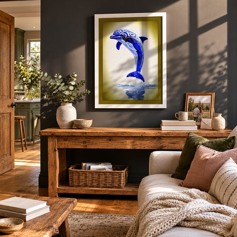 Leaping Dolphin Modern - Print, A3 - 42.0 x 29.7 cm, White