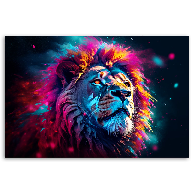 Neon Lion Animal Africa - No Frame Print on Canvas