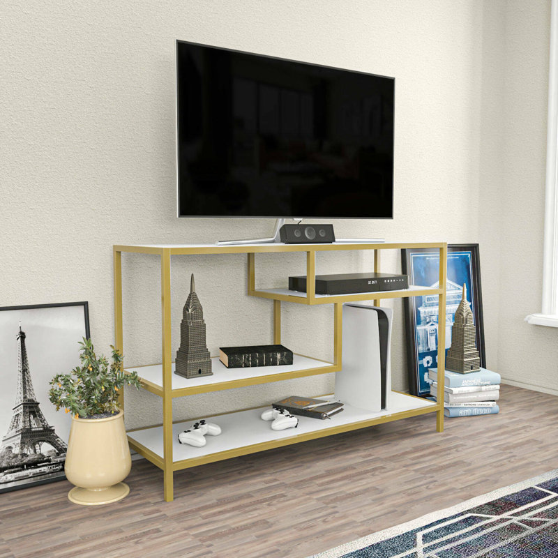 Abbondio TV Stand for TVs up to 60", Gold/White