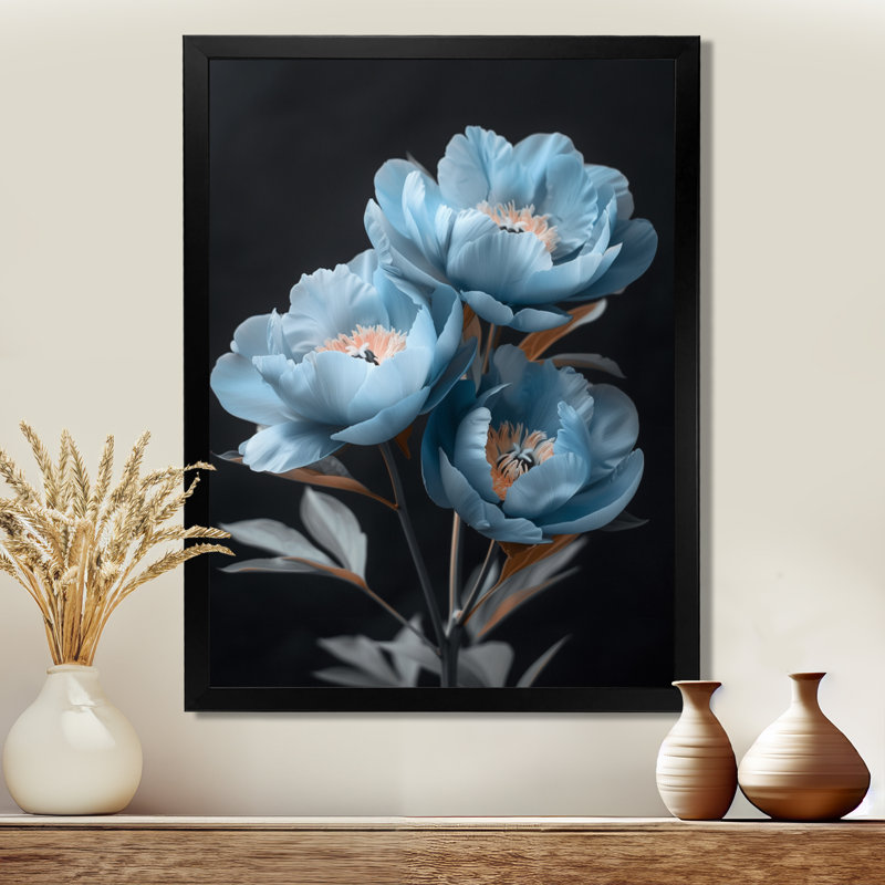 Robledo - pivoines, art mural, salon, Cadre noir, H 16 po x l 32 po