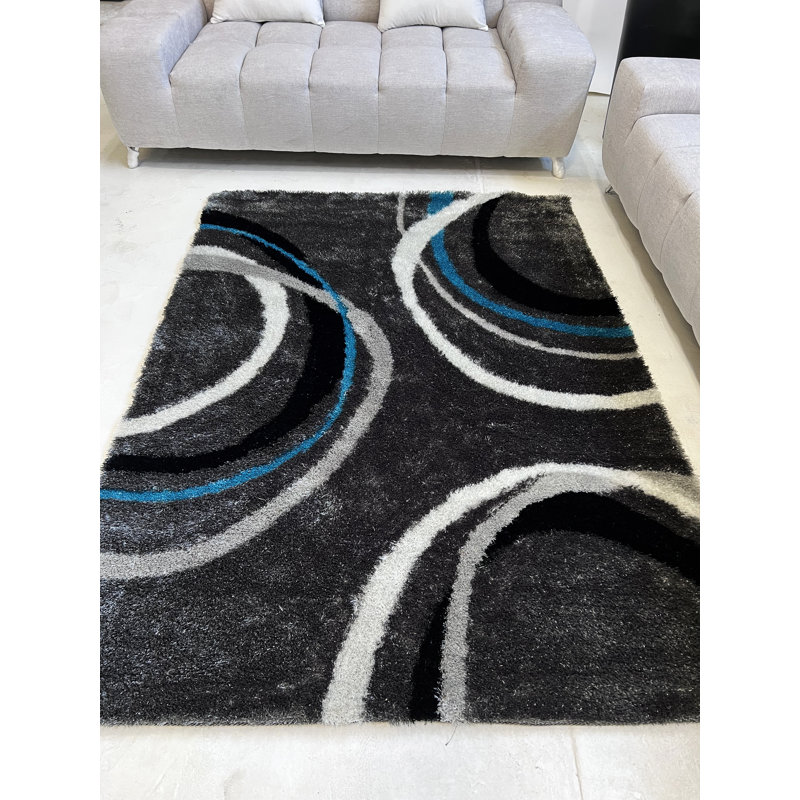 Tapis intérieur / extérieur gris / noir / blanc Karlidh, Rectangle 8 pi x 11 pi