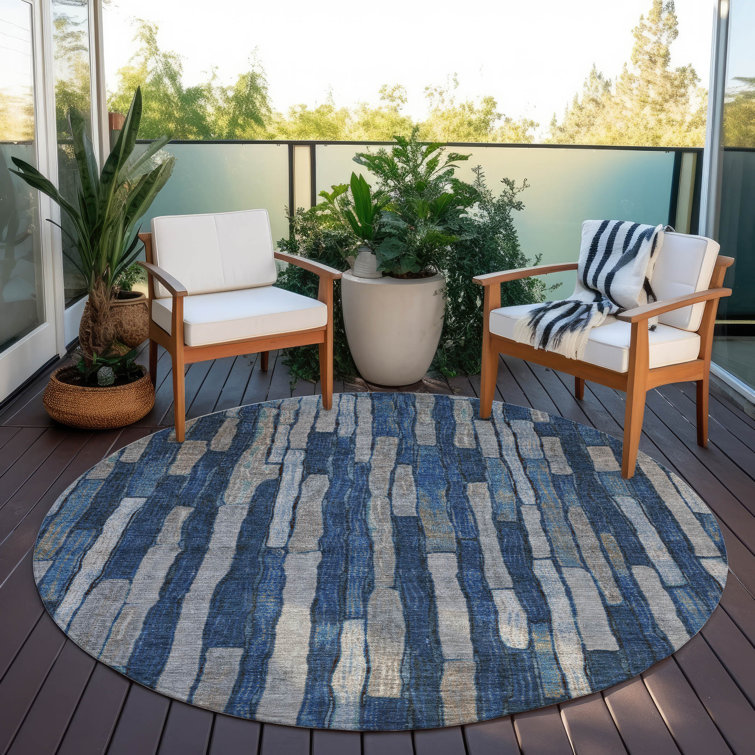 Machine Washable Indoor/Outdoor Christain ACN1304 Navy Rug