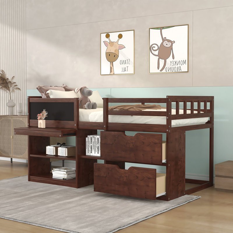Okane Kids Twin Loft Bed with Drawers, Espresso