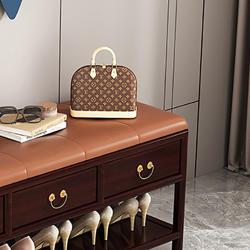 47.2in Retro style Shoe Storage Bench, Orange/Red Wood